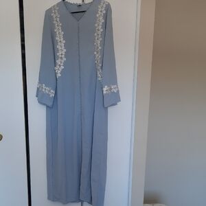 SHEIN Gray Long Sleeve Embroidered Dress